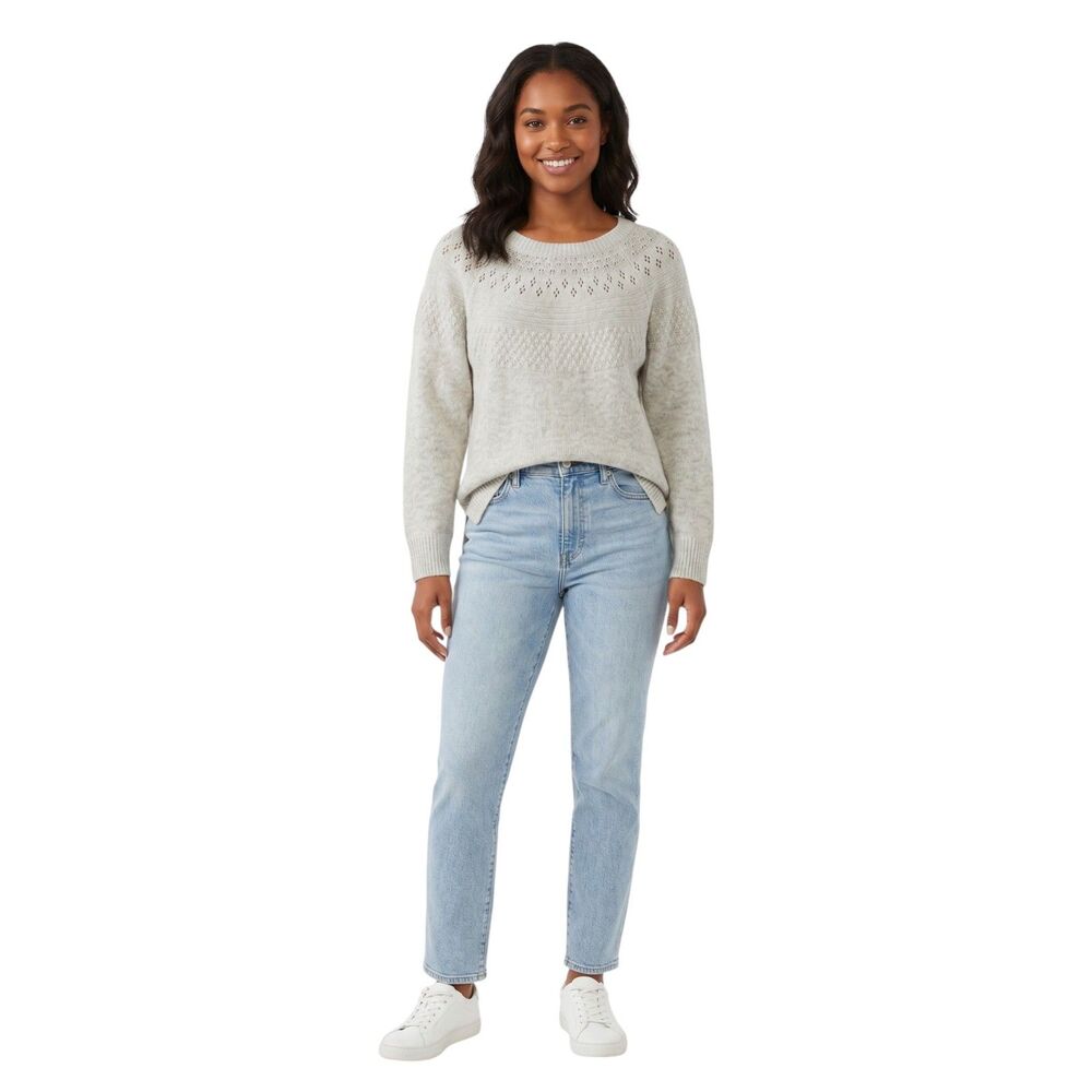 EVRI Beige Knit Sweater Plus Size 1X, Scoop Neck Long Sleeve